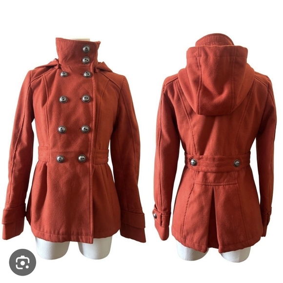 Celebrity Pink Jackets & Blazers - Celebrity Pink Women's Double-Breasted Red Pea Coat